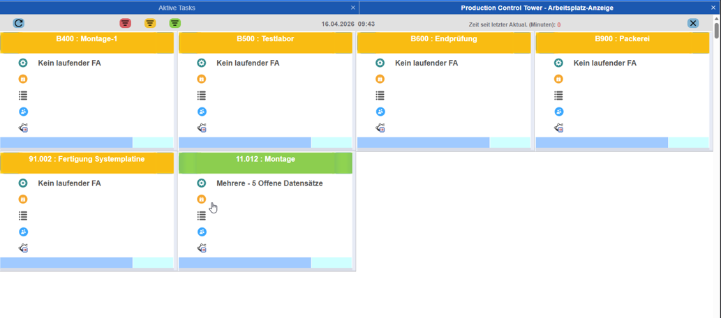Dashboard Darstellung laufender Aufträge Infor Shop Floor
